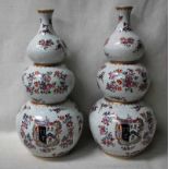 A good pair of 19th century oriental Sampson Style Triple Gourd Vases, hand painted panels of flowe