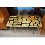 1960'S STYLISED STEEL BASE COFFEE TABLE WITH ABSTRACT DESIGN TOP