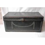A 19th century Chinese Export Camphor Wood two-handled Travel Chest, bound in dark green leather,