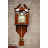 LARGE REPRODUCTION 3-TRAIN WALL CLOCK WITH ARCH TOP BRASS & SILVERED DIAL
