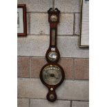 VICTORIAN OAK FRAMED WHEEL BAROMETER/THERMOMETER