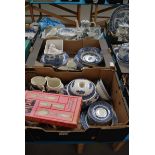 3 TRAYS OF BLUE & WHITE WILLOW PATTERN TABLE WARE - VARIOUS MAKERS