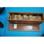 SET OF 55 VINTAGE DOUBLE NINE DOMINOES IN WOODEN BOX