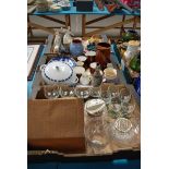 2 BOXES OF CERAMICS & ORNAMENTS & 1 BOX OF GLASS