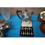 SILVER COFFEE POT & 6 SILVER COFFEE SPOONS 14.5OZ GROSS