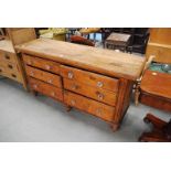 A VICTORIAN PINE DRESSER BASE WITH 6 DRAWERS ON TURNED LEGS, 167CM LONG