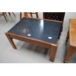 1970'S G PLAN STYLE TEAK COFFEE TABLE WITH SIMULATED BLACK MARBLE TOP