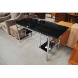 BLACK GLASS & STEEL OFFICE DESK