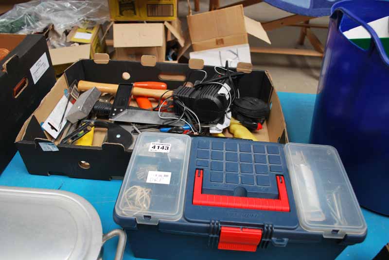 TRAY OF HAND TOOLS & PLASTIC BOX OF TOOLS