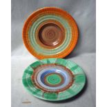 Shelley Drip Ware, a large circular plate with dished centre, orange and green, 36cm diameter and