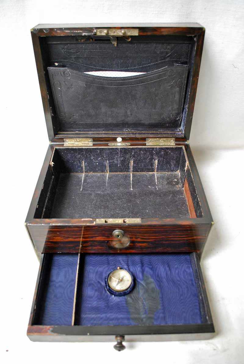 A late Victorian/early 20th century, Coromandel Stationery Box, brass bound corners, hinged lid