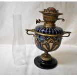 A Victorian Doulton Lambeth stoneware Oil Lamp by Edith Lupton, chalice form with removable font,