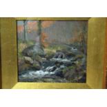 Samuel Dean (1895-1938), North Wales Wooded River Landscape, oil on panel signed S. Dean, 22cm by