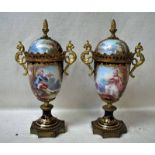 A good pair of ormolu mounted Sevres Covered Vases of smaller proportions, acorn finials to domed