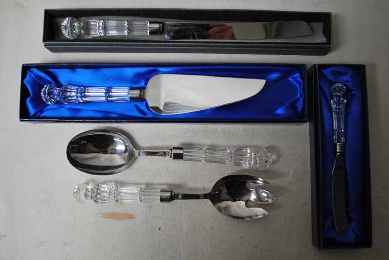 Waterford Crystal Cutlery, a two-piece Salad Serving Set, 27cm long, a Cake Slice, 30cm long, a