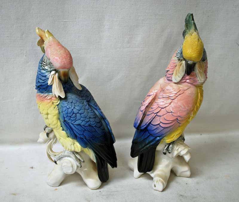 Karl Ens, two porcelain models as Cockatoos, 37cm and 35cm high, blue windmill factory mark to base