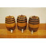 Three x Doulton Lambeth Salt Glazed Barrels for spirits, cordials or ales. Complete with lids and