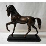 A 20th century hollow bronze Sculpture of a Stallion facing left with front left leg raised, on
