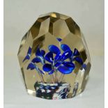 A Czech, Bohemian lampwork Paperweight with blue flowers, 9cm high