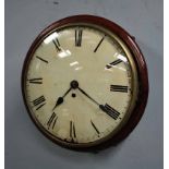 An early 19thc School Clock, mahogany case, fusee movement, large dial with key and pendulum