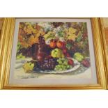 Gertrude Crompton (b.1874), Still Life of Summer Fruits and Flowers, signed, oil on canvas, 29c by