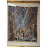 Follower of Samuel Prout, Westminster Abbey: Processional Interior Scene, unsigned watercolour, 64cm