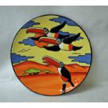 A Lorna Bailey limited edition Charger decorated with Toucans, backstamp for Old Ellgrease Pottery