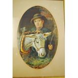 R P Richards (British 19th century), Boy with a Donkey, signed watercolour in oval mount, 22cm by