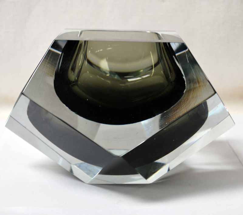 Flavio Poli for Seguso Sommerso Murano, a pewter coloured cased glass 1970's Paperweight, octagon/
