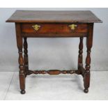 An 18th century oak Side Table, two plank moulded edge rectangular top above a single frieze drawer,