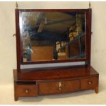 A Regency mahogany freestanding Toilet Mirror, plain glass in rectangular frame between a pair of