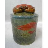 Sally Tuffin Dennis China Works, a lidded circular Pot, the lid applied with a Crab, the body