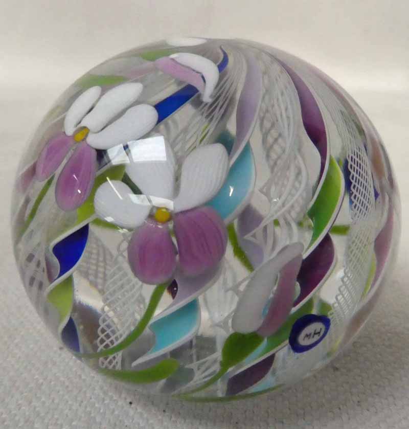 A Michael James Hunter Twists Glass Studio Paperweight, limited edition 5 of 20, twisted canes and