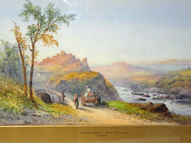 F Catano (19th/20th century) A Ruined Castle South of France signed watercolour, 30cm by 50cm and