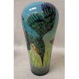 Sally Tuffin Dennis China Works, a baluster Vase, tubeline decorated with Diving Kingfishers on a