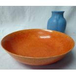 A large Pilkingtons Royal Lancastrian Fruit Bowl, number 3192, mottled orange glaze internally and
