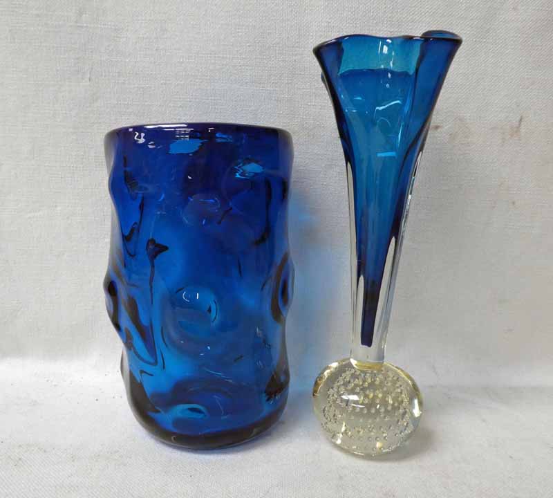 A Whitefriars Wilson and Dryer blue glass Vase, knobbly design, 22cm high and a Whitefriars blue