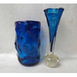 A Whitefriars Wilson and Dryer blue glass Vase, knobbly design, 22cm high and a Whitefriars blue