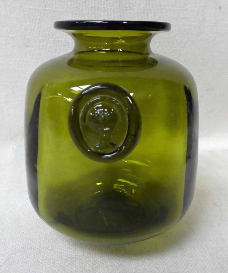 Style of Erik Hoglund, a green glass 20th century Vase, tapering circular form with