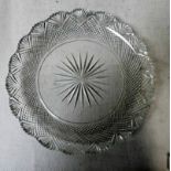 Irish style glass shallow dish, circular with star cut centre within diamond cut band and wavy fan