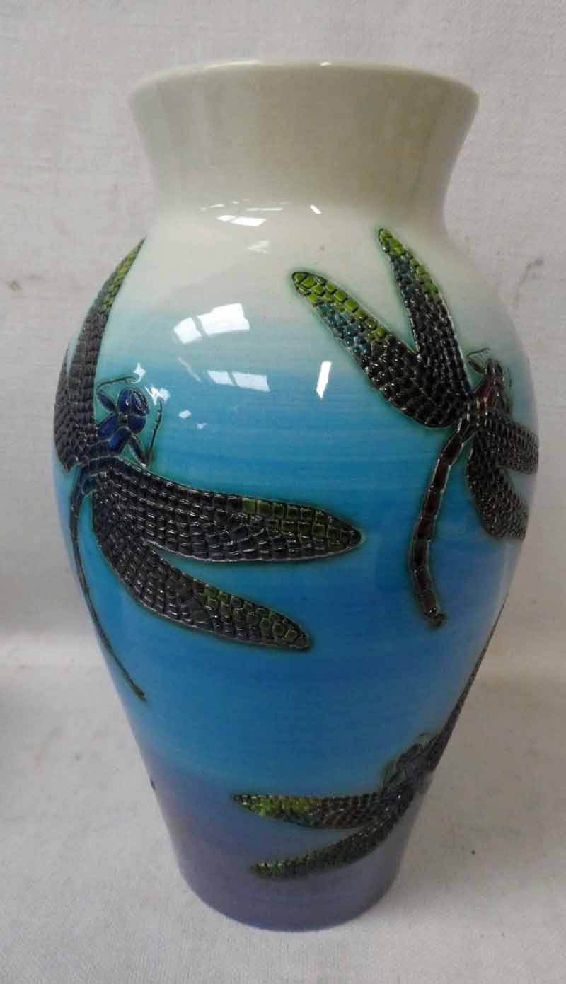 Sally Tuffin Dennis China Works, a large baluster Vase, tubeline decorated with dragonflies on a