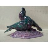 A Carlton Ware Pair of Doves, hand painted by Mary Greaves, Trial piece, never produced, inscribed