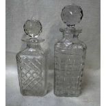 A cut glass Whisky Decanter, square cut pattern to body and base facetted stopper, 27cm high and a