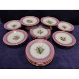 A late 19th century Royal Worcester eighteen-piece Dessert Service comprising a pair of Tazzas, a