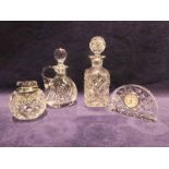 Four items of Cut Glass to include a Quarter Pint 'Noggin' Whisky Decanter and stopper, a Vinegar or