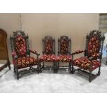 A set of eight carved oak dining chairs, including a pair of carvers with barley twist and turned