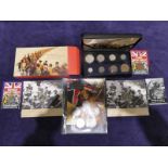 Cased set of WWI coinage, WWI pennies, 2 X £2 pieces, 2 X Shillings and a Penny