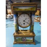A 19thc French porcelain and gilt metal Mantel Clock, white enamel dial with hand painted panels and