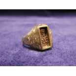 A 9ct gold ring, rectangular stone missing, 6.5g, size U