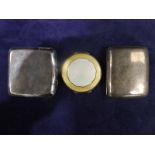 Two silver Cigarette Cases and a circular silver Compact with guilloche enamelled cover, 8.53oz
